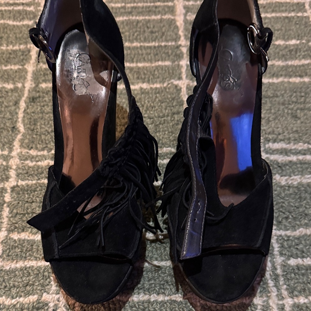 Women’s Black Suede Fringe Platform Heels